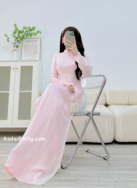 ELINA Pastel pink Mulberry silk Ao Dai