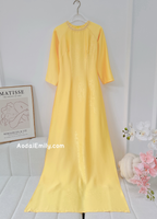 LEGACY Yellow ao dai with simple crystals collar