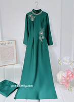 AMANDA Dark Green Hand beading flowers with crystals|