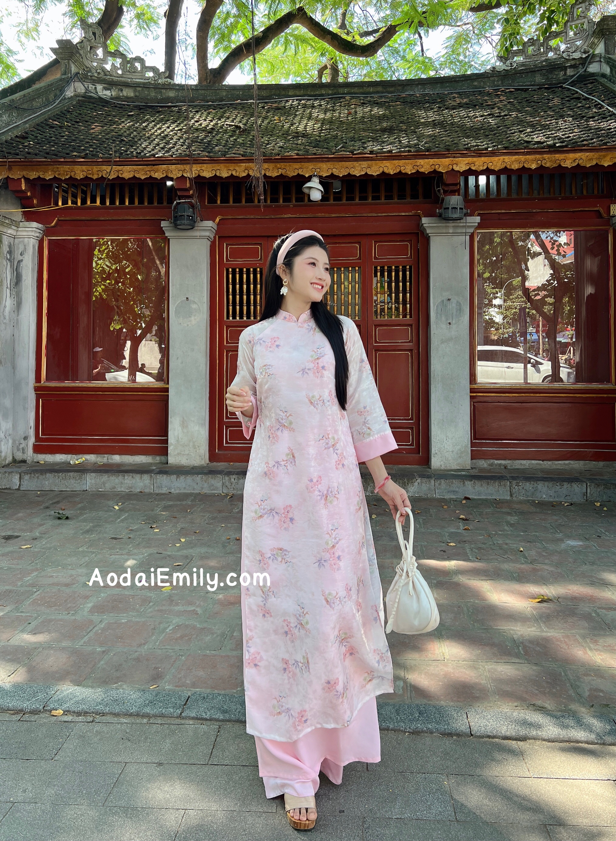 Double layers modern Pink Loosing style ao dai with flowers patterns|MDP004
