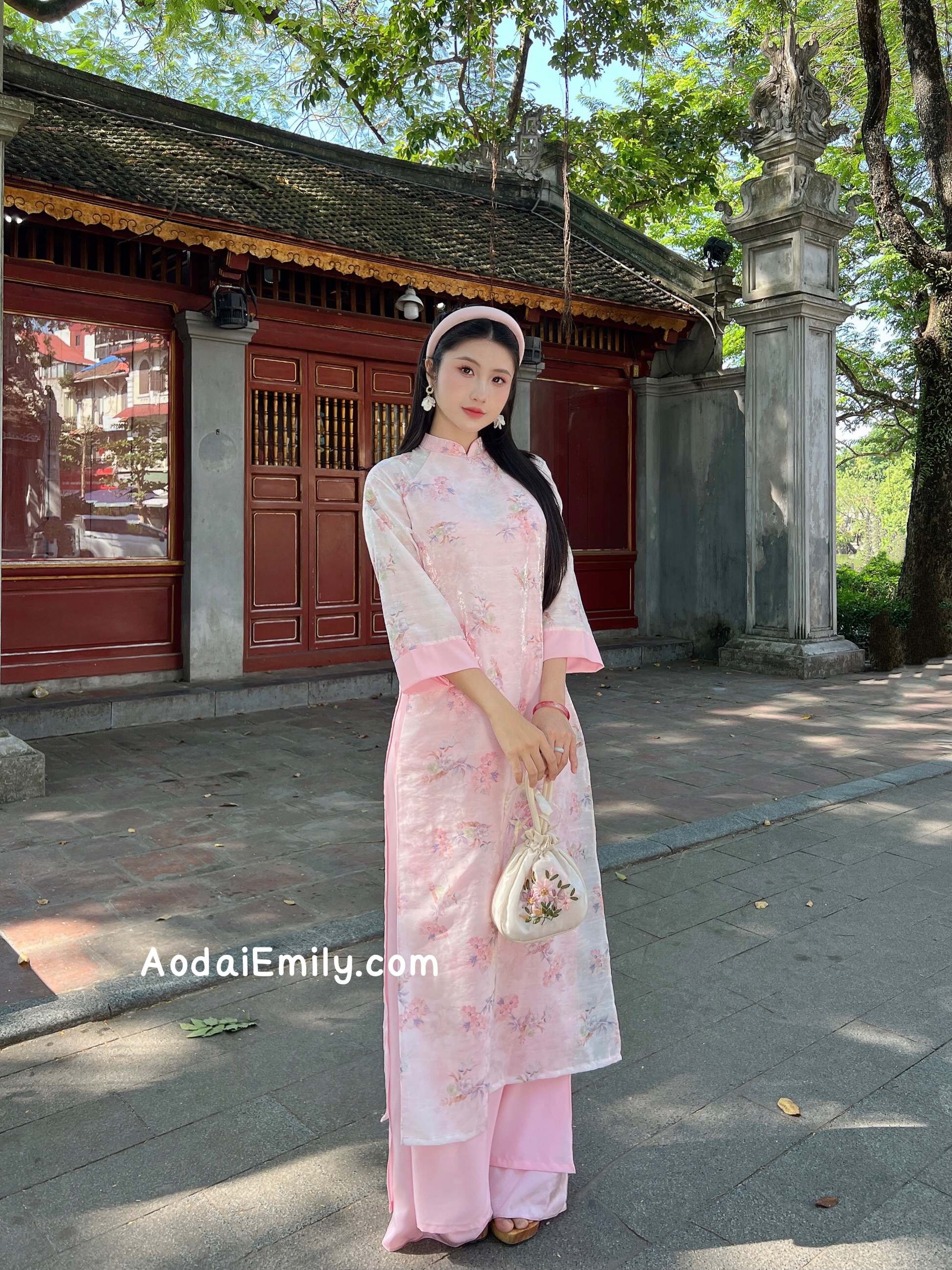 Double layers modern Pink Loosing style ao dai with flowers patterns|MDP004