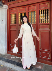 Double layers modern ao dai with embroidery flowers