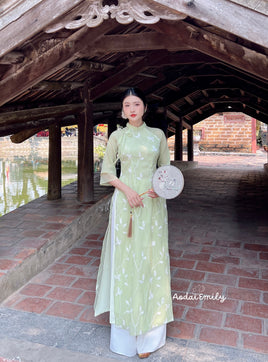 ALLISON Double layers modern ao dai with embroidery flowers