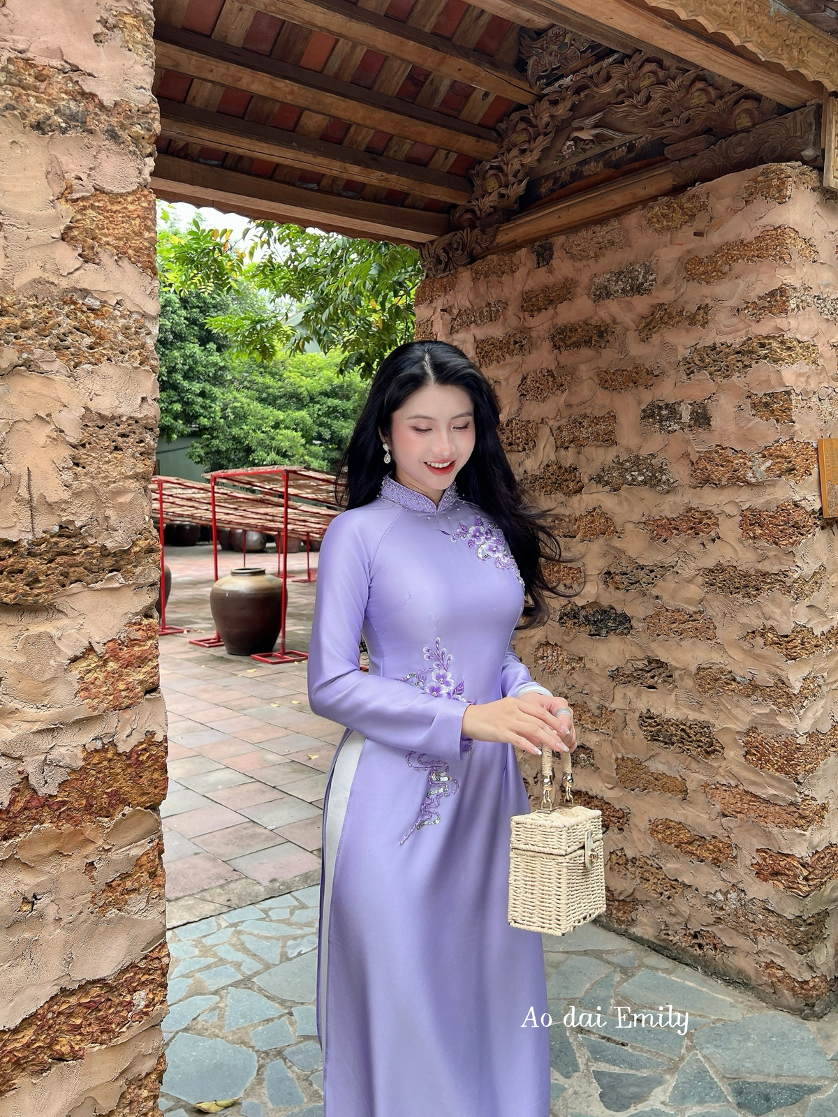 Purple Traditional style ao dai with beading crystals and embroidery | Plantain lily