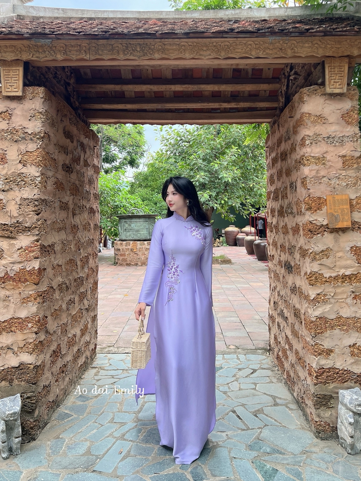 Purple Traditional style ao dai with beading crystals and embroidery | Plantain lily