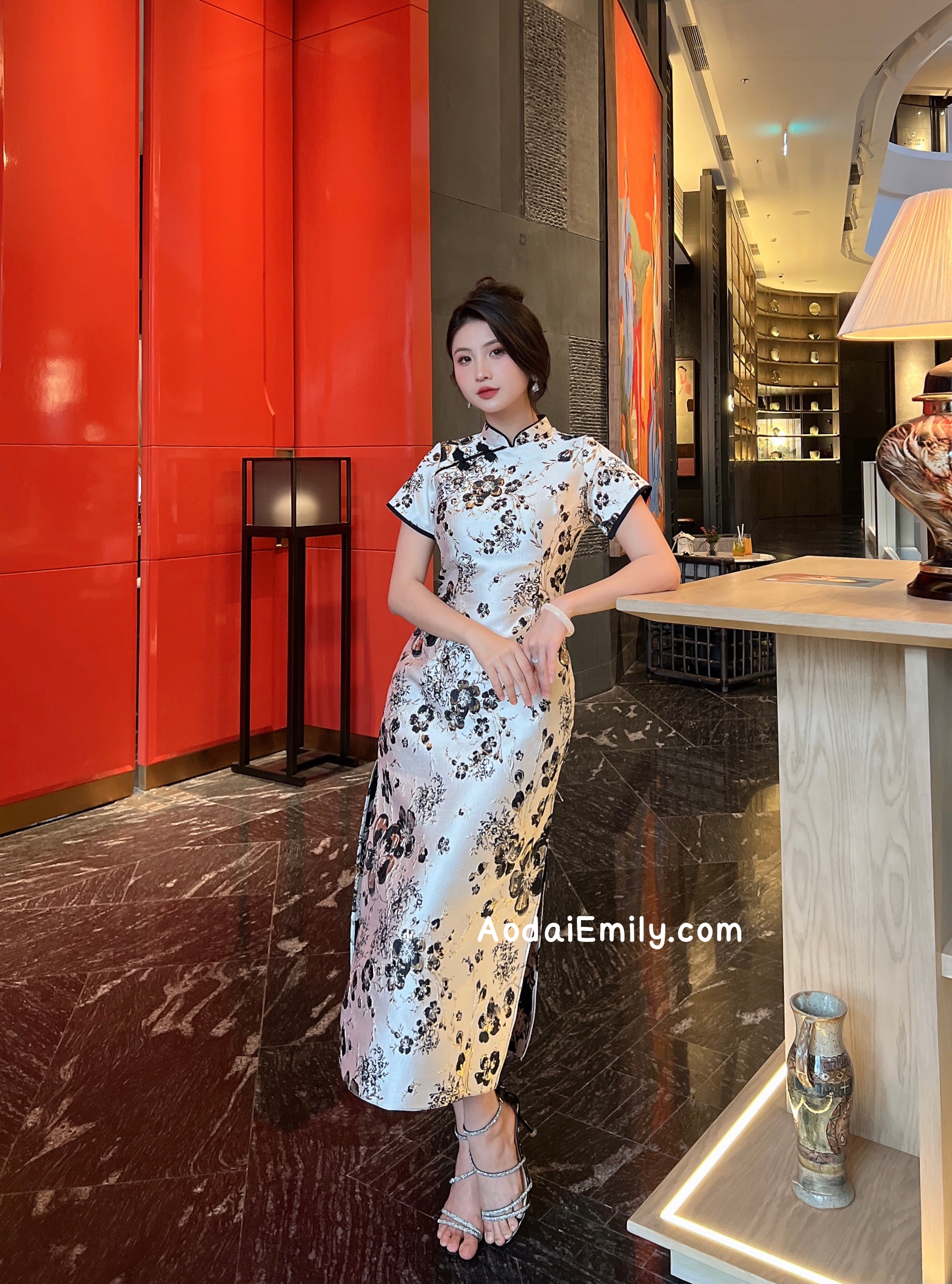 Mandarin Dress with Black/ Gold Sakura patterns