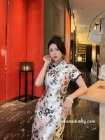 MAISY Mandarin Dress with Black/ Gold Sakura patterns
