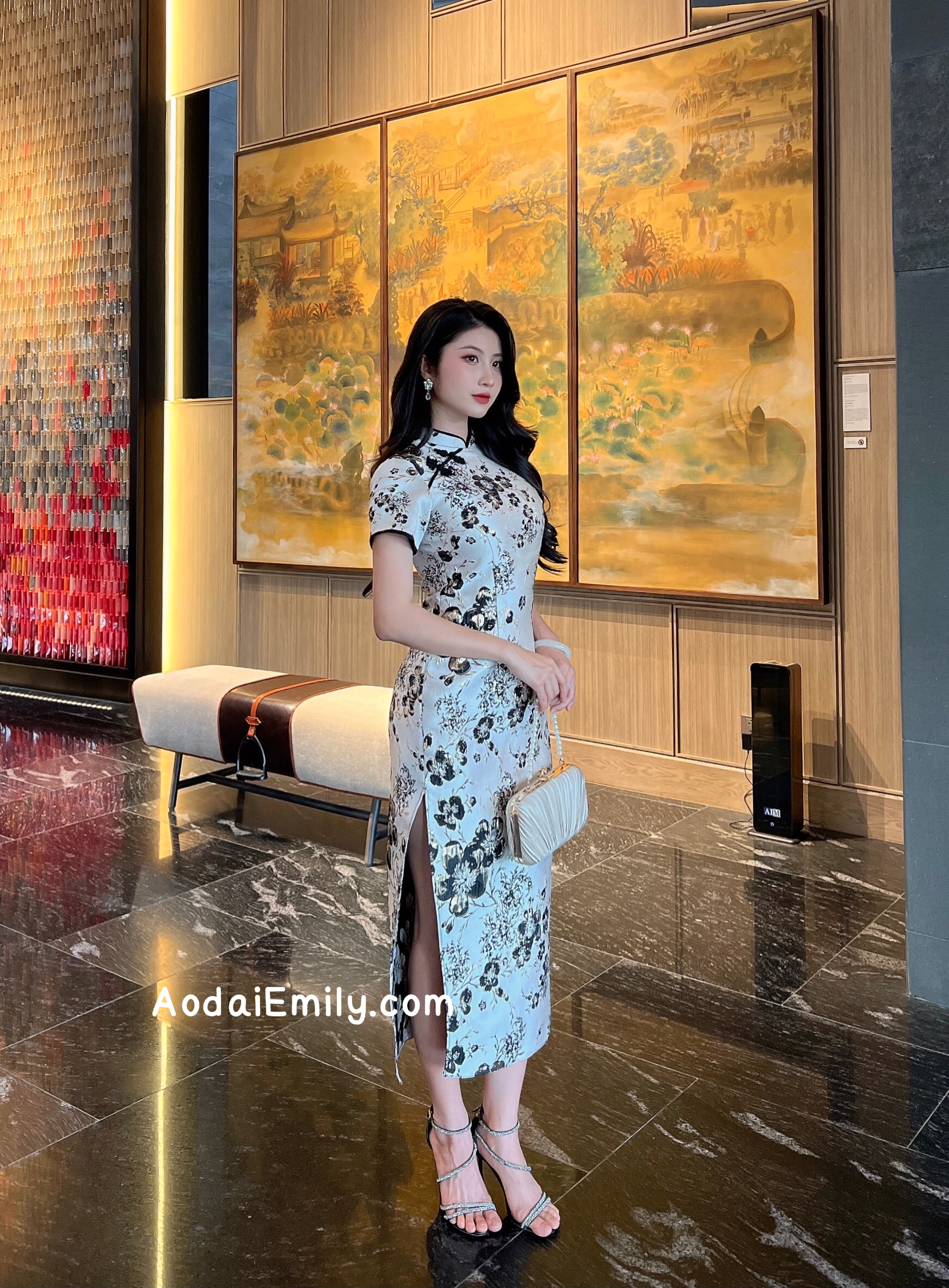 Mandarin Dress with Black/ Gold Sakura patterns
