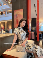 MAISY Mandarin Dress with Black/ Gold Sakura patterns