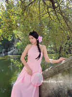 LAKELYN Pink Sleeveless Pre made ao dai simple hand beading flowers