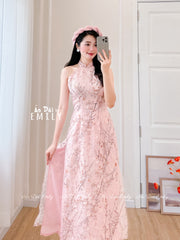 Sleeveless Cherry blossom Pre made ao dai| Sunshine Mimosa