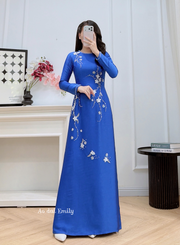 Blue Sapphire ao dai with beading design| Anemone