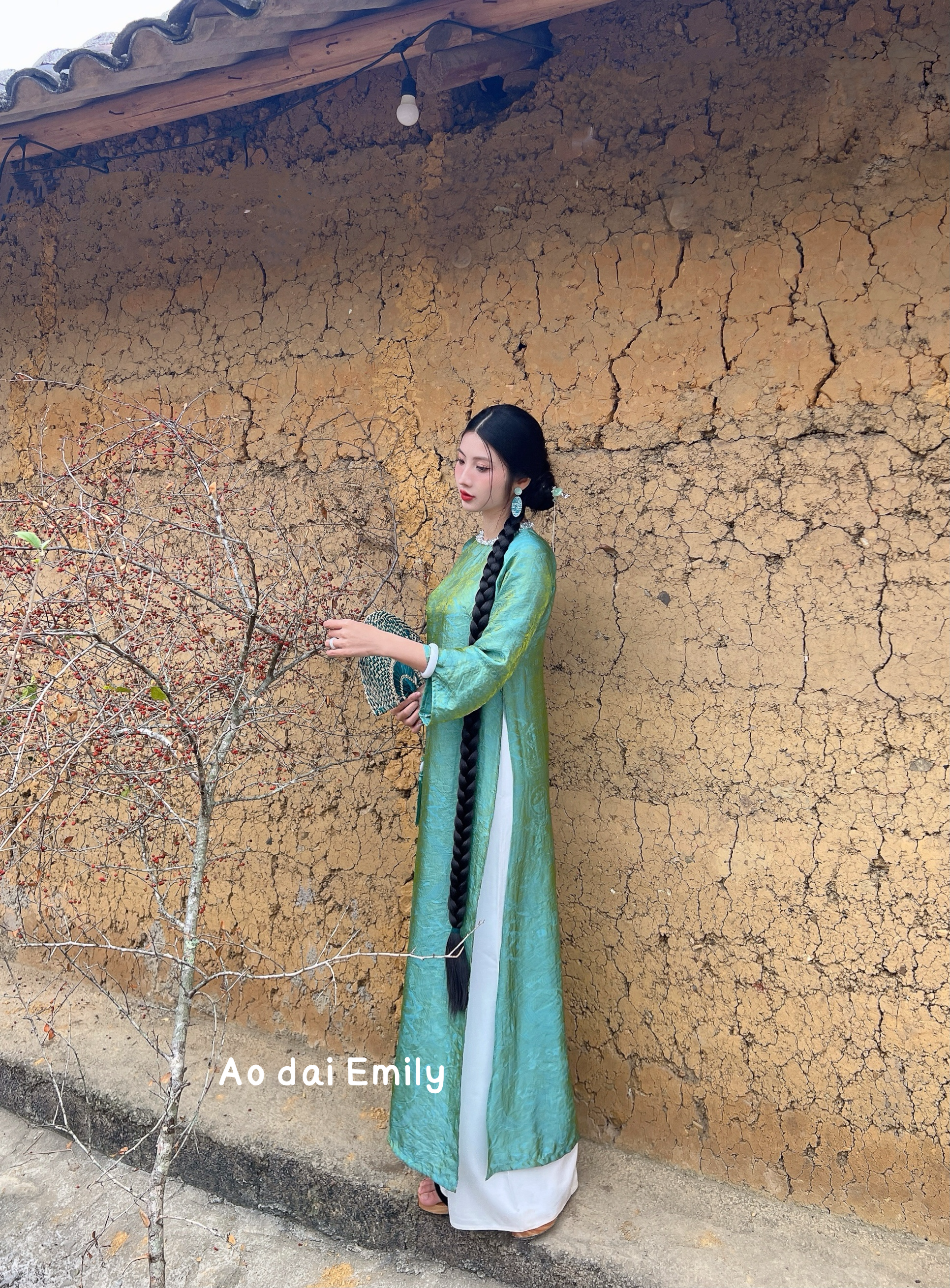 Modern Loosing style ao dai with crystal round collar |Bird of Paradise