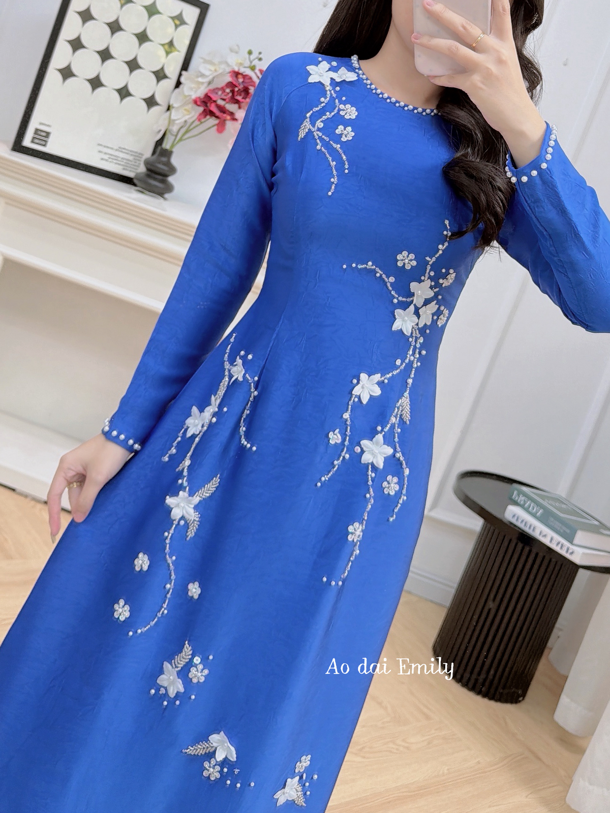 Blue Sapphire ao dai with beading design| Anemone
