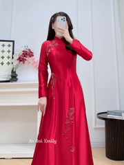 Traditional style Red ao dai with beading crystals | Cosmos