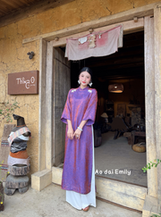 Purple modern Loosing style ao dai with crystal buttons| Begonia