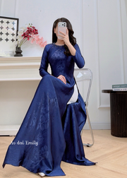 Dark Blue ao dai with hand beading collar | Lanfen