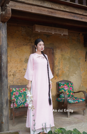 Pink loosing style with ribbon embroidery Ao dai | RBP001
