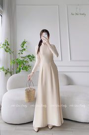 Plain champagne/cream ao dai with pearls| Autumn