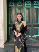 GLADIOLUS Black/ Gold sleeveless modern ao dai with roses pattern