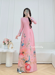 Printed flowers pattern Pre made ao dai for women