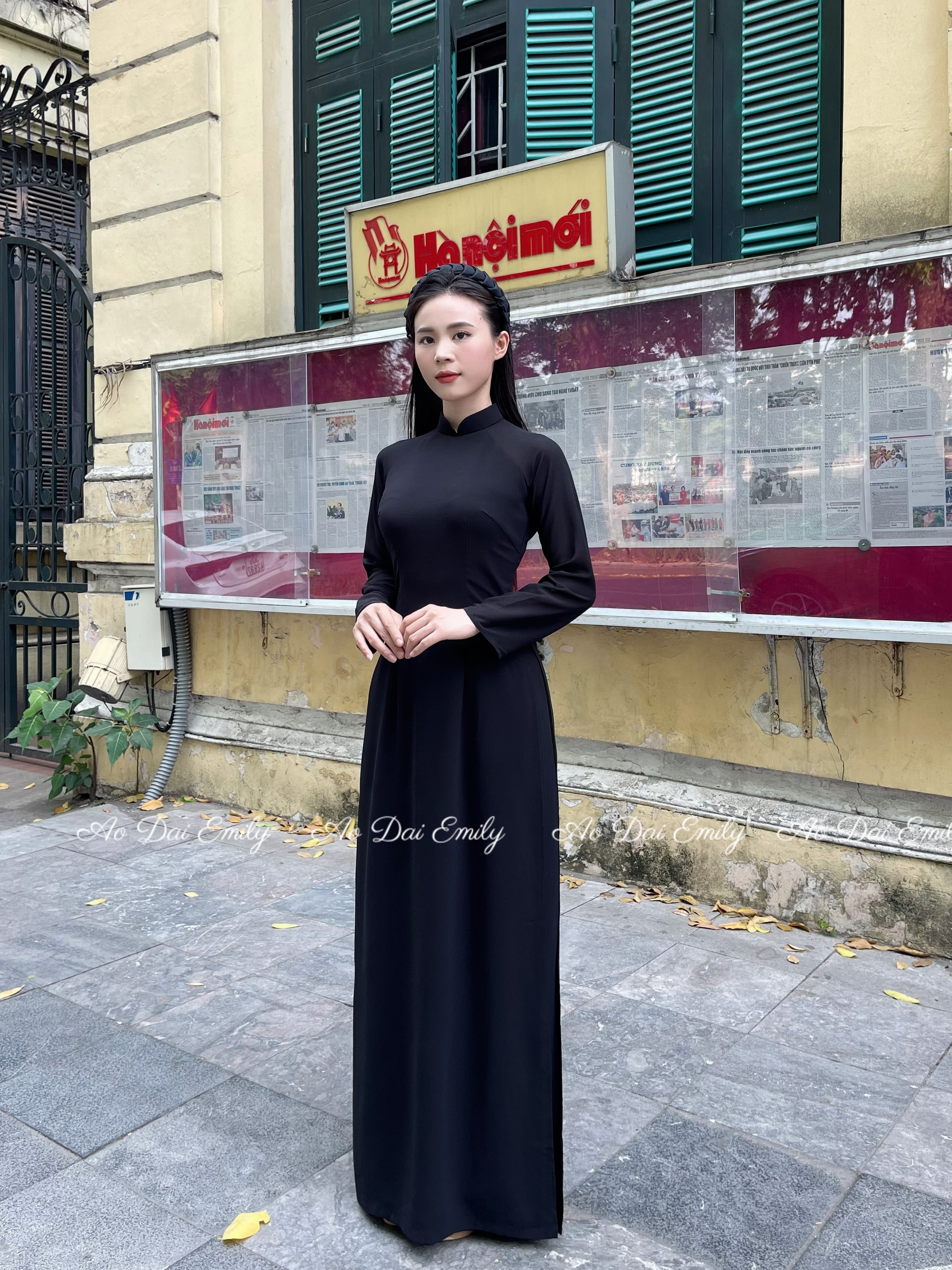 Black Double layers chiffon Ao Dai Set| Bee Balm flower