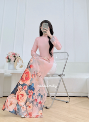 Printed flowers pattern Pre made ao dai for women