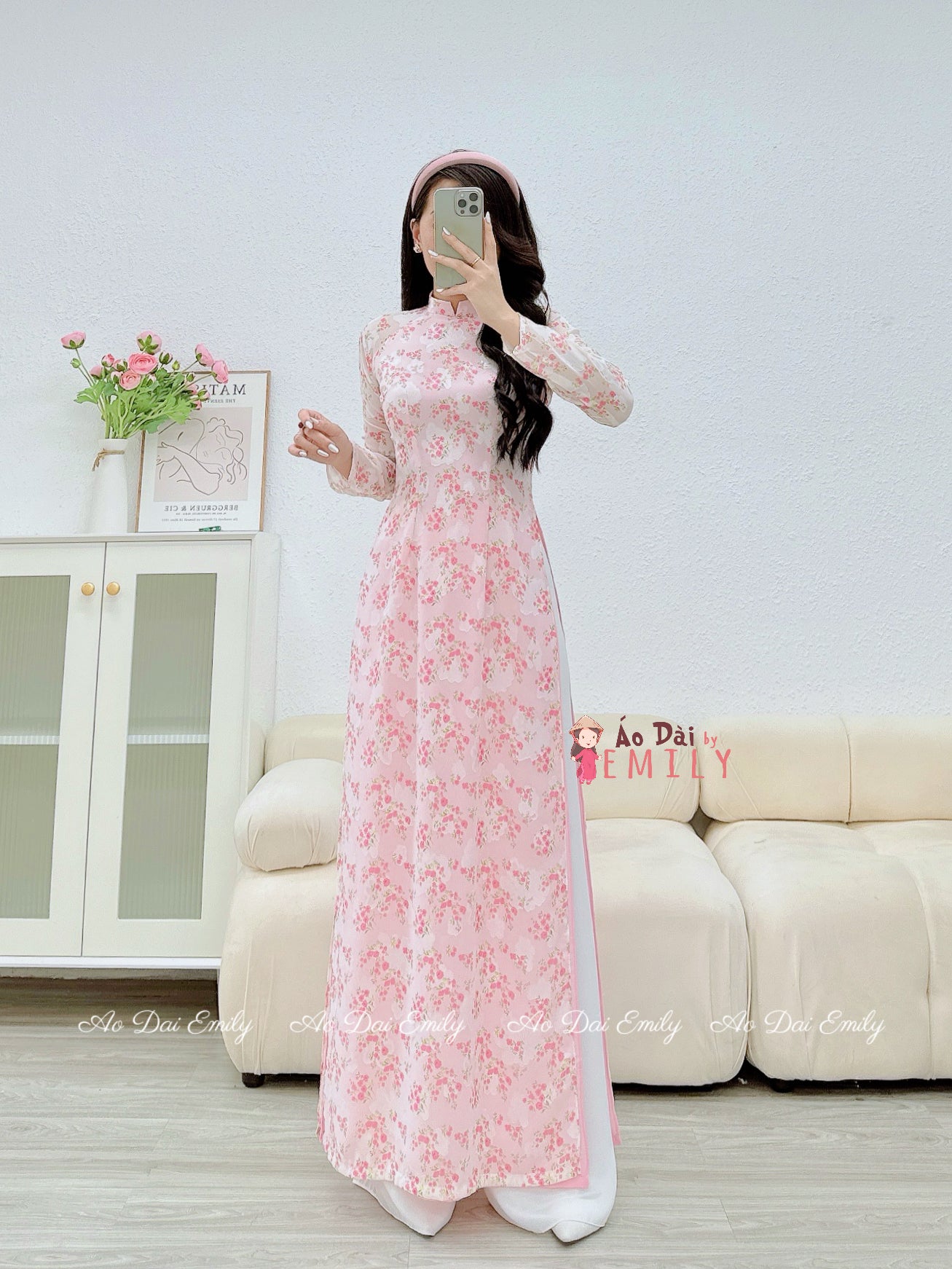 Pink Mini flowers ao dai
