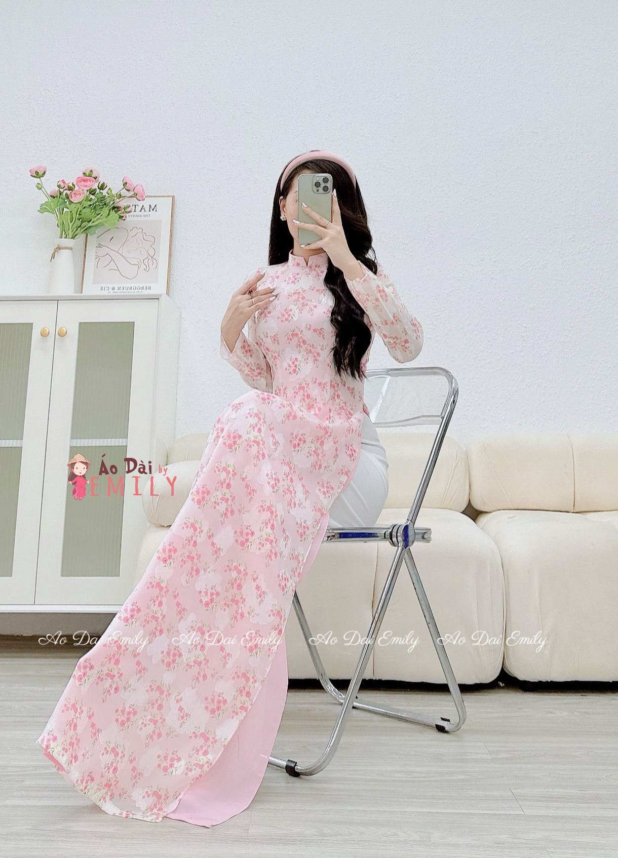 Pink Mini flowers ao dai