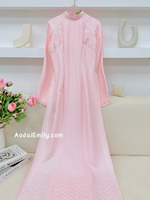 ELINA Pastel pink Mulberry silk Ao Dai
