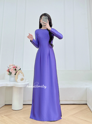 Plain purple traditional ao dai with crystals collar