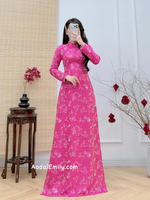 Hot pink Ao dai Gam with Spring flowers pattern Ao dai