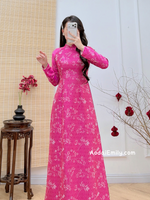 Hot pink Ao dai Gam with Spring flowers pattern Ao dai