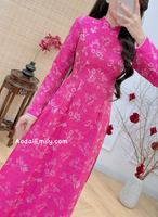 Hot pink Ao dai Gam with Spring flowers pattern Ao dai