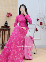 Hot pink Ao dai Gam with Spring flowers pattern Ao dai