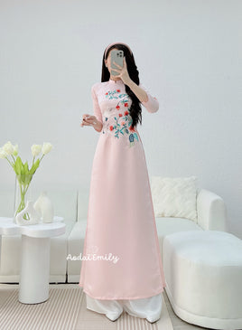 DALEYZA Pink Spring Flowers Ao Dai
