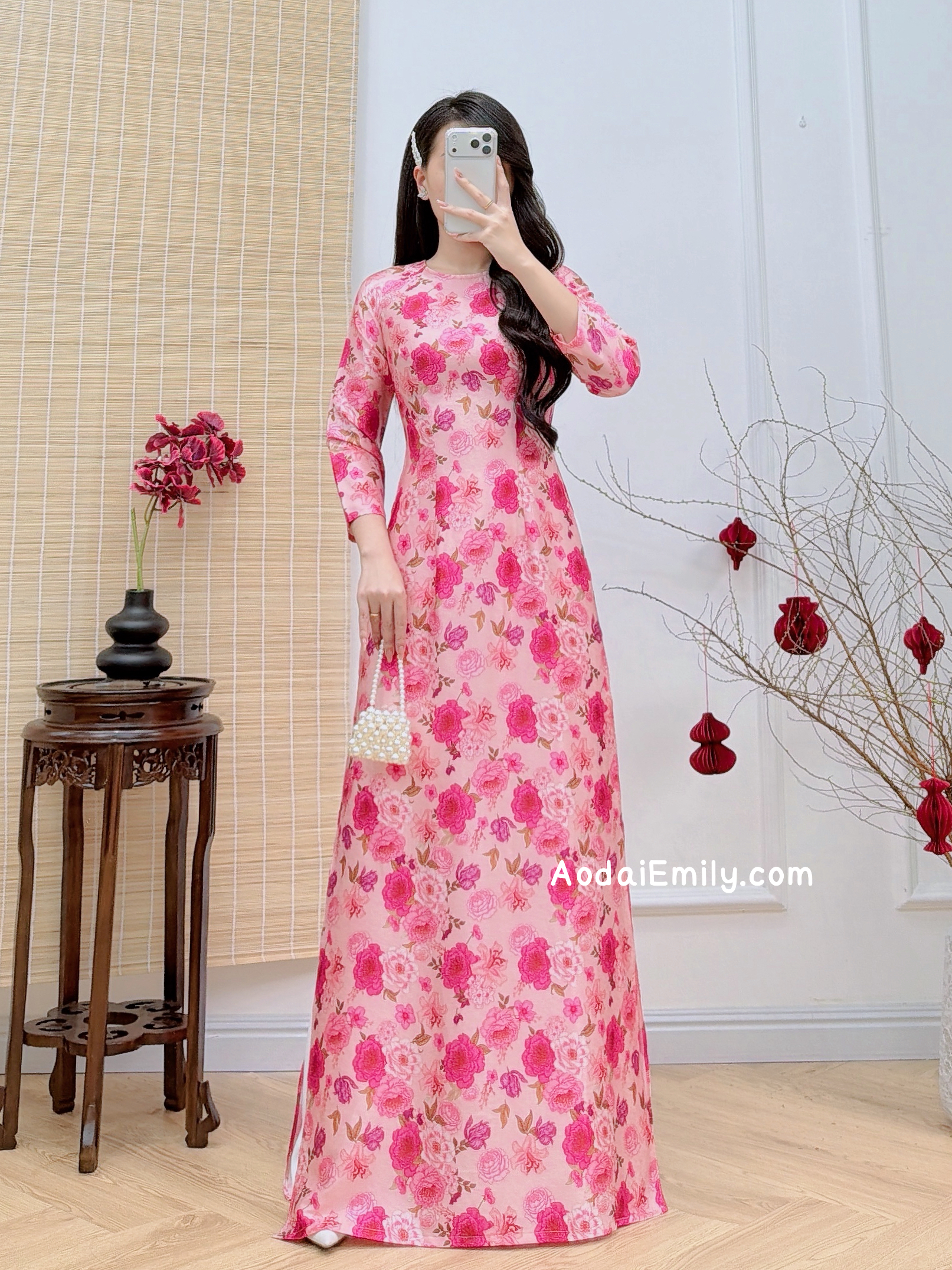 Printed Mini flowers pattern Ao dai