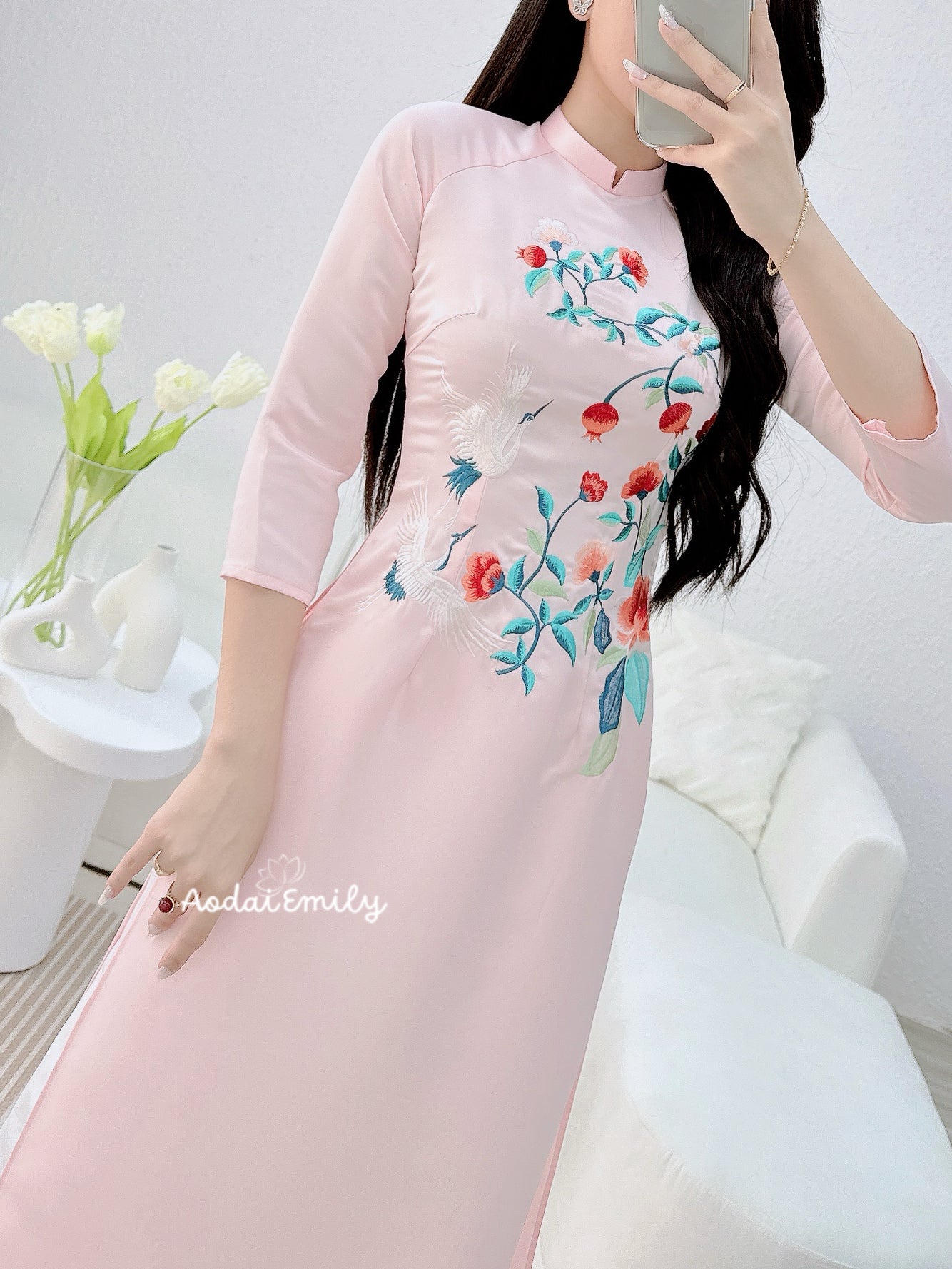 Pink Spring Flowers Ao Dai