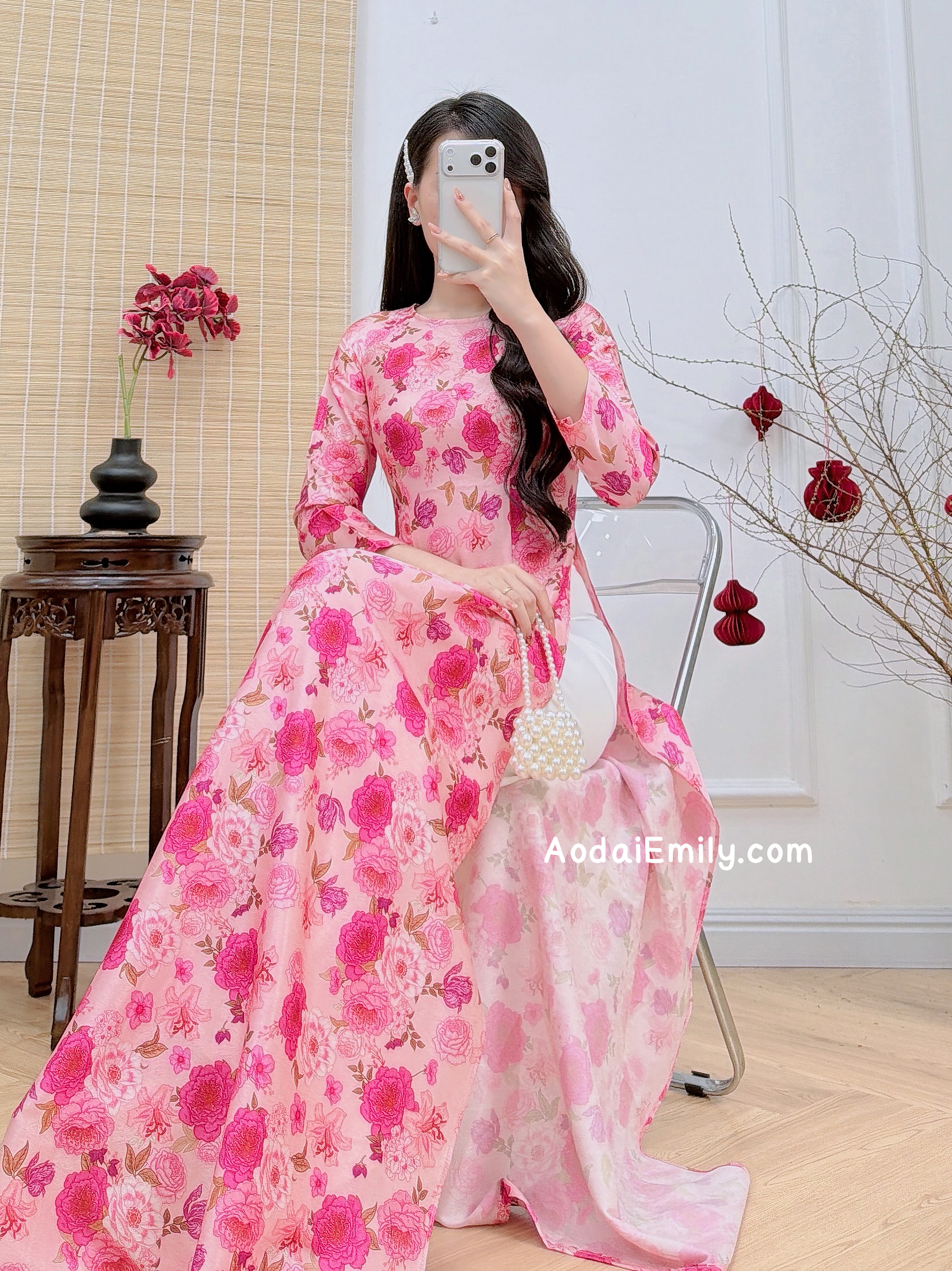 Printed Mini flowers pattern Ao dai