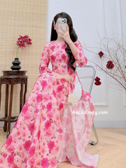 Printed Mini flowers pattern Ao dai