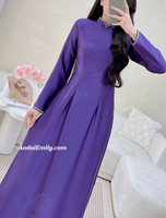 VANESSA Purple ao dai with simple crystals collar