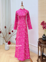 Hot pink Ao dai Gam with Spring flowers pattern Ao dai