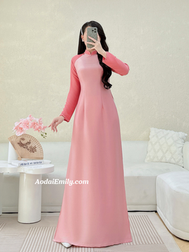 ROSA Mauve pink ao dai with simple pearls designs