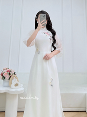 White/Cream ribbons embroidery Pre made ao dai