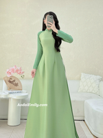 MONICA Green ao dai with simple pearls designs