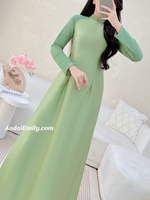 MONICA Green ao dai with simple pearls designs