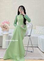 MONICA Green ao dai with simple pearls designs