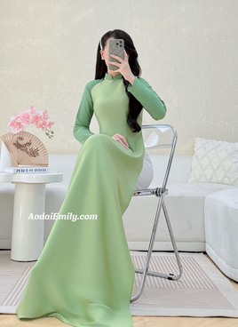 MONICA Green ao dai with simple pearls designs