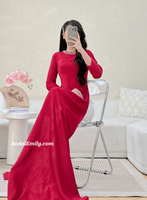 SAMARA Burgundy ao dai with simple crystals