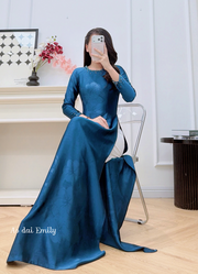 Mallard  Blue Traditional ao dai with beading design | Blanket flowers
